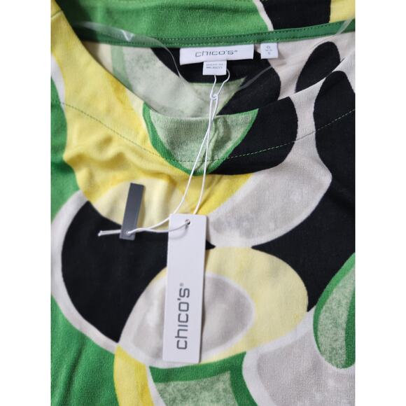 CHICOS Travelers Placed Floral Cap Sleeve Tunic Abstract Top Blouse in Size S - Picture 4 of 6